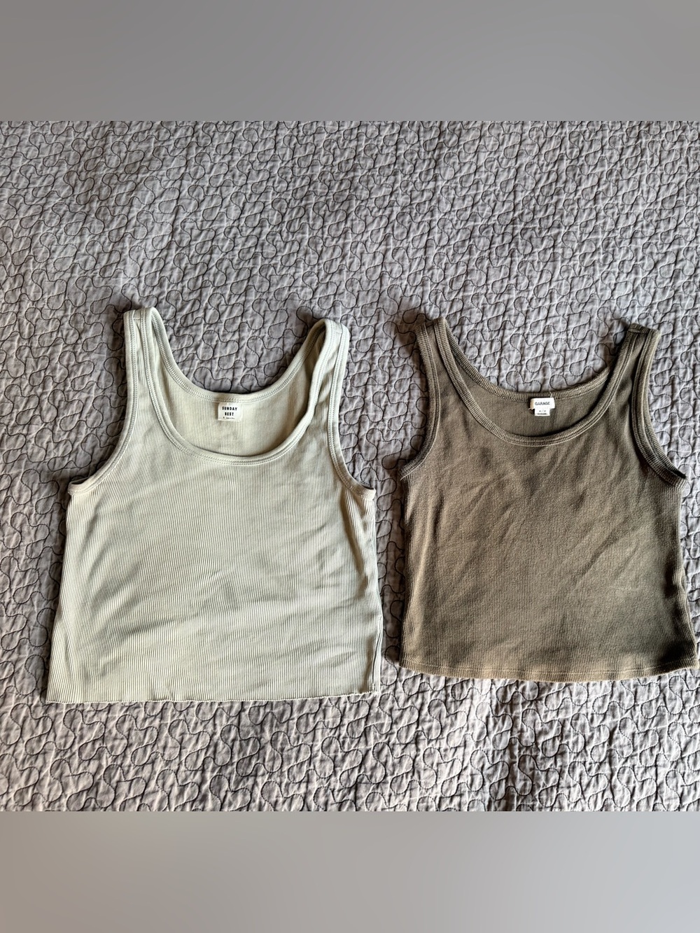 Sunday Best Ribbed Cropped Tank Tops - Light Sage & Army Green Garage Tank Top